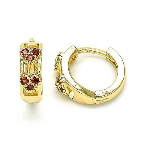 Argolla Huggie 02.284.0035.1.12 Oro Laminado, Diseño de Corazon, con Micro Pave Granate, Pulido, Dorado