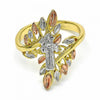 Anillo Elegante 01.253.0021.08 Oro Laminado, Diseño de San Benito, Pulido, Tricolor