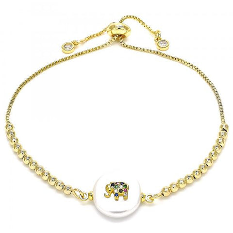 Pulsera Bolo Ajustable 03.63.2109.10 Oro Laminado, Diseño de Elefante, con Zirconia Cubica Blanca, Pulido, Dorado