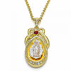 Dije Religioso 05.351.0046 Oro Laminado, Diseño de Guadalupe y Gota, Diseño de Guadalupe, con Cristal Granate y Blanca, Pulido, Tricolor