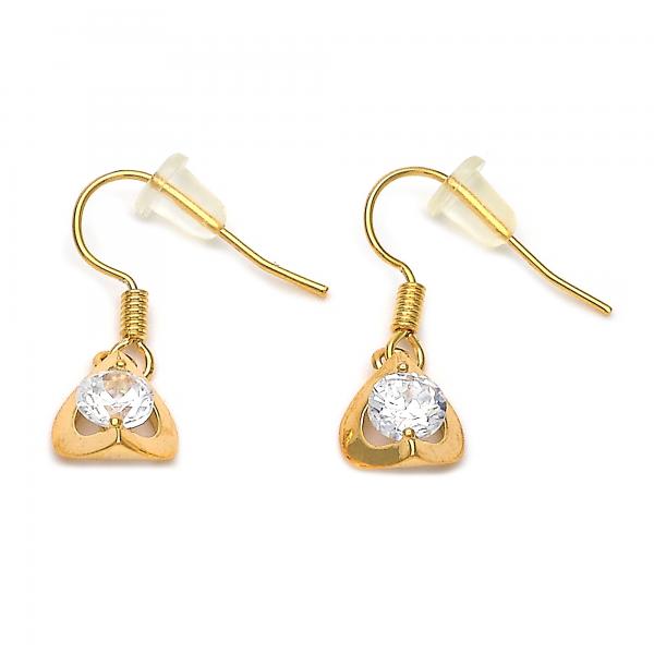 Arete Colgante 02.171.0030 Oro Laminado, Diseño de Corazon, con Zirconia Cubica Blanca, Pulido, Dorado