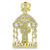 Dije Religioso 05.253.0102 Oro Laminado, Diseño de San Benito y Corazon, Diseño de San Benito, con Zirconia Cubica Blanca y Granate, Pulido, Dorado
