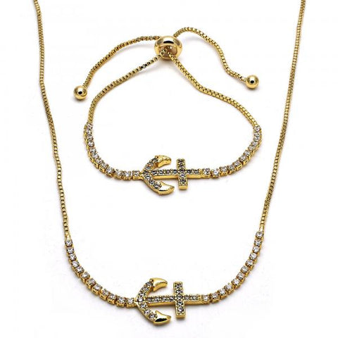 Collar y Pulso 06.221.0017 Oro Laminado, Diseño de Ancla, con Zirconia Cubica Blanca, Pulido, Dorado