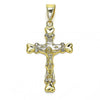 Dije Religioso 05.351.0024 Oro Laminado, Diseño de Crucifijo, con Cristal Blanca, Pulido, Dorado
