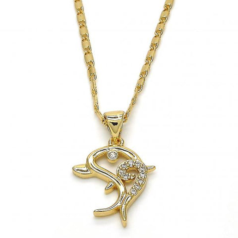 Collares con Dije 04.156.0152.20 Oro Laminado, Diseño de Delfin, con Zirconia Cubica Blanca, Pulido, Dorado
