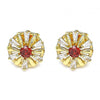 Arete Dormilona 02.387.0033 Oro Laminado, Diseño de Flor, con Zirconia Cubica Granate y Blanca, Pulido, Dorado