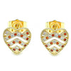 Arete Dormilona 02.156.0496.1 Oro Laminado, Diseño de Corazon, con Micro Pave Granate y Blanca, Pulido, Dorado