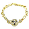 Pulsera Elegante 03.210.0130.1.08 Oro Laminado, Diseño de Flor y Besos y Abrazos, Diseño de Flor, con Zirconia Cubica Negro y Blanca, Pulido, Dorado