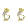 Arete Dormilona 02.344.0120 Oro Laminado, Diseño de Delfin y Corazon, Diseño de Delfin, con Micro Pave Blanca, Pulido, Dorado