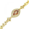 Pulsera Elegante 03.210.0117.2.08 Oro Laminado, Diseño de Corazon, con Zirconia Cubica Granate y Blanca, Pulido, Dorado