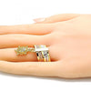 Anillo Multi Piedra 01.253.0031.08 Oro Laminado, Diseño de Semanario y Tortuga, Diseño de Semanario, con Zirconia Cubica Blanca, Diamantado, Tricolor