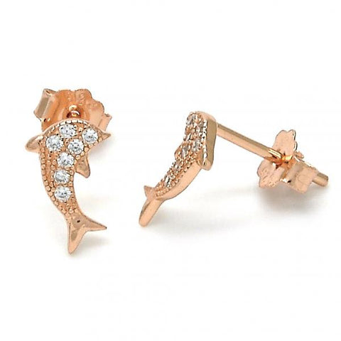 Arete Dormilona 02.174.0071.1 Plata Rodinada, Diseño de Delfin, con Micro Pave Blanca, Pulido, Oro Rosado