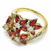 Anillo Multi Piedra 01.283.0015.07 Oro Laminado, Diseño de Flor, con Zirconia Cubica Granate y Blanca, Pulido, Dorado