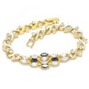 Pulsera Elegante 03.210.0136.07 Oro Laminado, Diseño de Corazon, con Zirconia Cubica Negro y Blanca, Pulido, Dorado