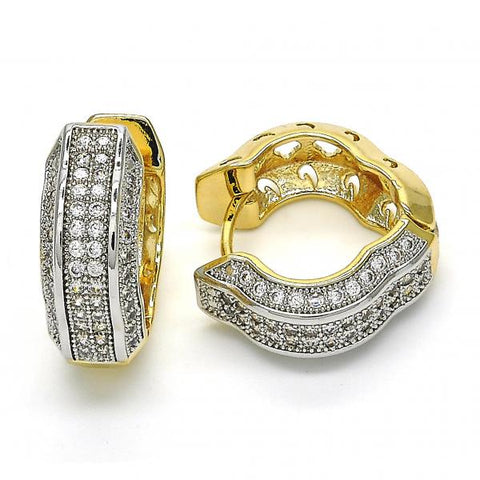 Argolla Huggie 02.210.0061.2.20 Oro Laminado, con Micro Pave Blanca, Pulido, Dos Tonos