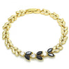 Pulsera Elegante 03.210.0115.07 Oro Laminado, Diseño de Oja, con Zirconia Cubica Negro y Blanca, Pulido, Dorado