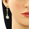 Arete Largo 02.387.0055.2 Oro Laminado, Diseño de Flor, con Zirconia Cubica Blanca, Pulido, Dorado