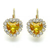 Arete Gancho Frances 02.122.0111.7 Oro Laminado, Diseño de Corazon, con Cristal Chanpan Oscuro y Blanca, Pulido, Dorado