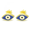 Arete Dormilona 02.336.0055.2 Plata Rodinada, Diseño de Ojo Griego, Esmaltado Azul, Dorado