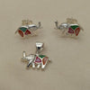 Juego de Arete y Dije de Adulto 10.399.0013 Plata Rodinada, Diseño de Elefante, con Madre Perla Multicolor, Pulido, Plateado
