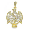 Dije Religioso 05.351.0145 Oro Laminado, Diseño de Moneda Centenario y Angel, Diseño de Moneda Centenario, con Cristal Granate, Pulido, Dorado
