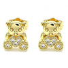 Arete Dormilona 02.210.0403 Oro Laminado, Diseño de Osito, con Micro Pave Blanca, Pulido, Dorado