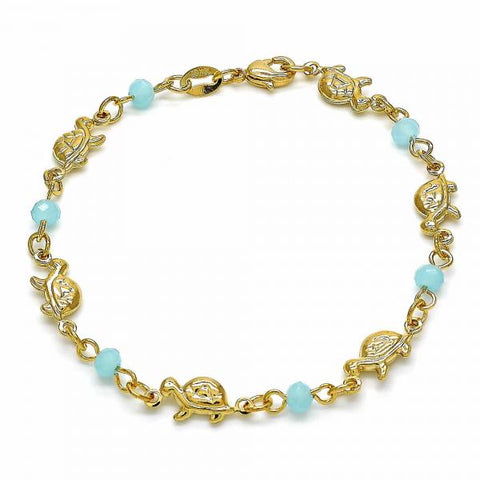 Pulsera Elegante 03.32.0219.07 Oro Laminado, Diseño de Tortuga, con Cristal Turquesa, Pulido, Dorado