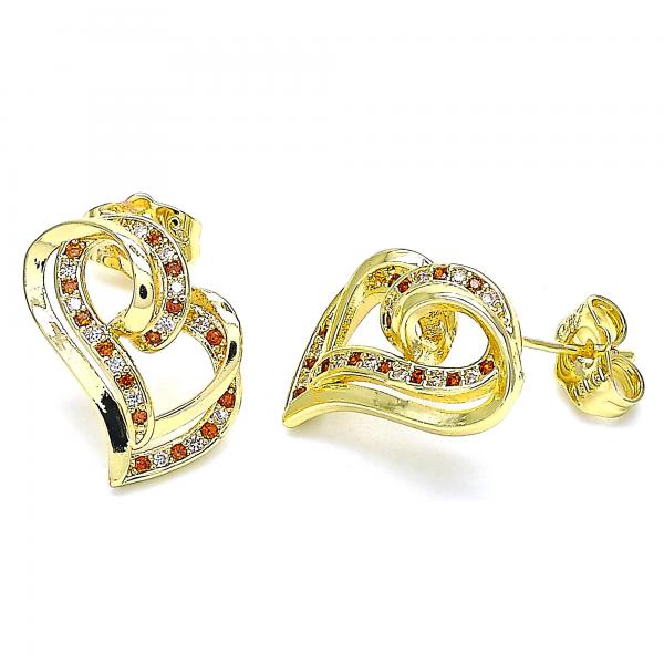 Arete Dormilona 02.195.0128.1 Oro Laminado, Diseño de Corazon, con Micro Pave Granate y Blanca, Pulido, Dorado