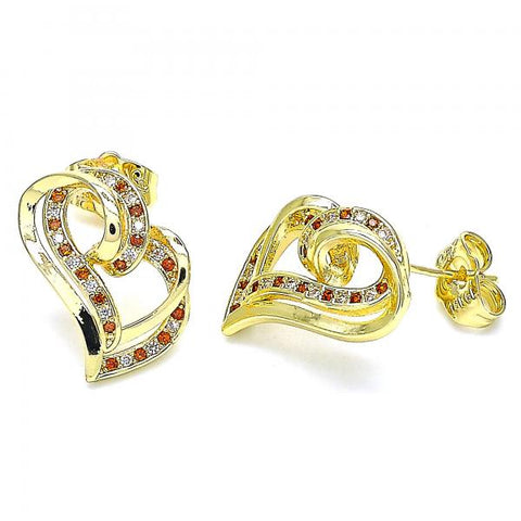 Arete Dormilona 02.195.0128.1 Oro Laminado, Diseño de Corazon, con Micro Pave Granate y Blanca, Pulido, Dorado