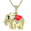 Collares con Dije 04.380.0025.2.20 Oro Laminado, Diseño de Elefante, con Cristal Blanca y Negro, Esmaltado Rojo, Dorado