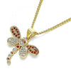 Collares con Dije 04.156.0297.1.20 Oro Laminado, Diseño de Libelula, con Micro Pave Granate y Blanca, Pulido, Dorado