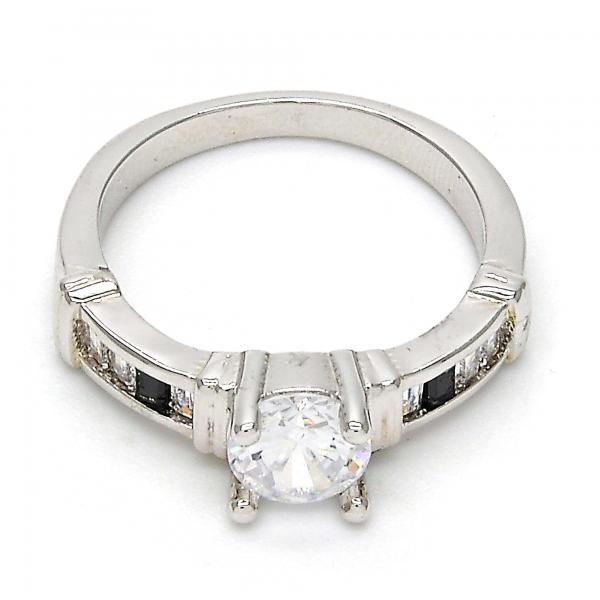 Anillo Multi Piedra 01.99.0048.1.07 Rodio Laminado, con Zirconia Cubica Blanca y Negro, Pulido, Rodinado
