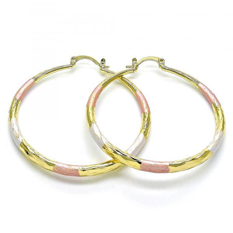 Argolla Grande 02.213.0441.1.50 Oro Laminado, Diseño de Hueco, Diamantado, Tricolor