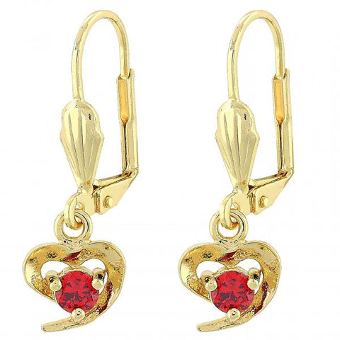 Arete Colgante 02.63.2454.1 Oro Laminado, Diseño de Corazon, con Zirconia Cubica Granate, Pulido, Dorado