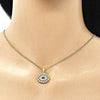 Collares con Dije 04.156.0397.20 Oro Laminado, Diseño de Ojo Griego, con Micro Pave Zafiro Azul y Blanca, Pulido, Dorado