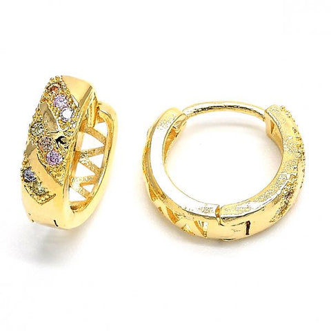 Argolla Huggie 02.122.0060 Oro Laminado, con Micro Pave Multicolor, Diamantado, Dorado