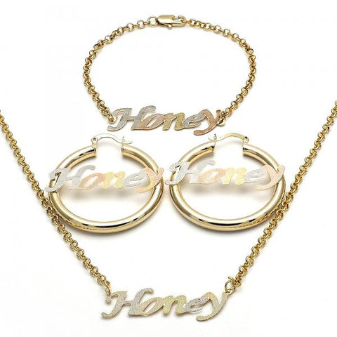 Collar, Pulso y Arete 06.63.0250.1 Oro Laminado, Pulido, Tricolor