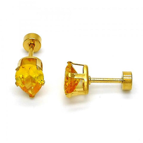 Arete Dormilona 02.271.0023.11 Acero Inoxidable, Diseño de Gota, con Zirconia Cubica Dorado, Pulido, Dorado