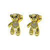 Arete Dormilona 02.342.0196 Oro Laminado, Diseño de Osito, con Micro Pave Blanca y Negro, Pulido, Dorado