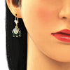 Arete Colgante 02.351.0058.3 Oro Laminado, Diseño de Elefante, con Cristal Blanca, Esmaltado Verde, Dorado
