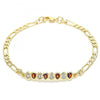 Pulsera Elegante 03.63.2152.07 Oro Laminado, Diseño de Gota, con Zirconia Cubica Granate y Blanca, Pulido, Dorado
