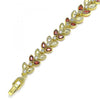 Pulsera Tennis 03.283.0030.1.08 Oro Laminado, Diseño de Oja, con Zirconia Cubica Granate y Blanca, Pulido, Dorado