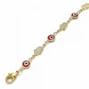 Pulsera Elegante 03.326.0007.06 Oro Laminado, Diseño de Ojo Griego y Mano de Dios, Diseño de Ojo Griego, Resinado Rojo, Dorado