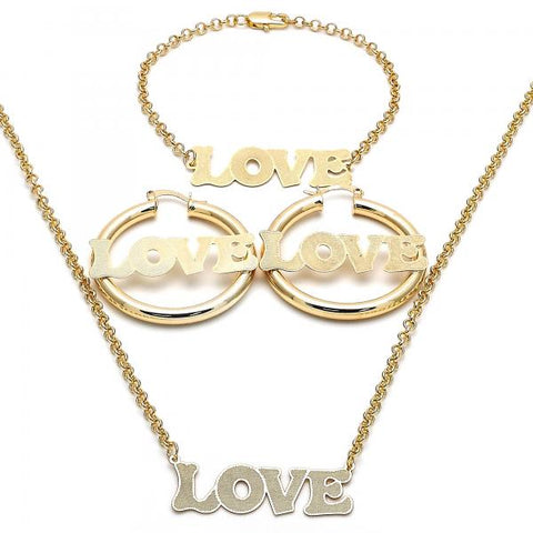 Collar, Pulso y Arete 06.63.0246 Oro Laminado, Diseño de Amor, Pulido, Dorado