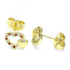 Arete Dormilona 02.199.0031.1 Oro Laminado, Diseño de Corazon, con Micro Pave Granate y Blanca, Pulido, Dorado