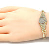 Pulsera Elegante 03.351.0048.07 Oro Laminado, Diseño de San Benito, con Cristal Blanca, Diamantado, Dorado