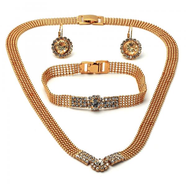 Collar, Pulso y Arete 5.012.001 Oro Laminado, con Zirconia Cubica , Dorado