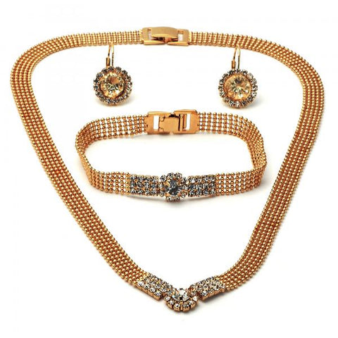 Collar, Pulso y Arete 5.012.001 Oro Laminado, con Zirconia Cubica , Dorado