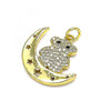 Dije Elegante 05.381.0004 Oro Laminado, Diseño de Osito y Luna, Diseño de Osito, con Micro Pave Blanca y Negro, Pulido, Dorado
