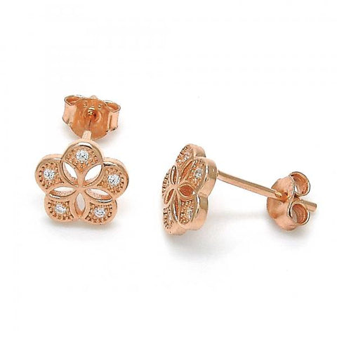 Arete Dormilona 02.292.0010.2 Plata Rodinada, Diseño de Flor, con Micro Pave Blanca, Pulido, Oro Rosado
